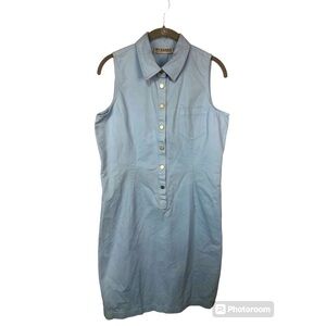 NY Khakis Denim Dress Sleeveless Snaps Light Blue